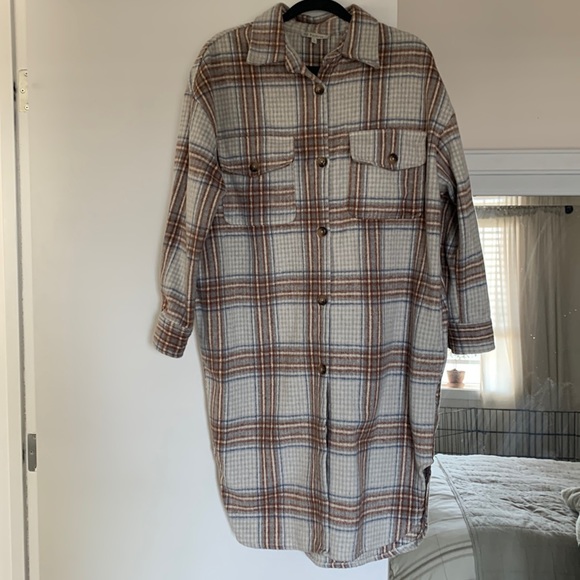 Oversized long plaid shacket - Picture 1 of 7